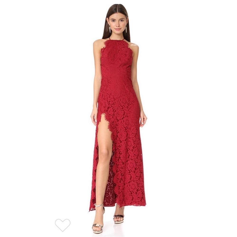 Fame and Partners Halter Slit Lace Gown